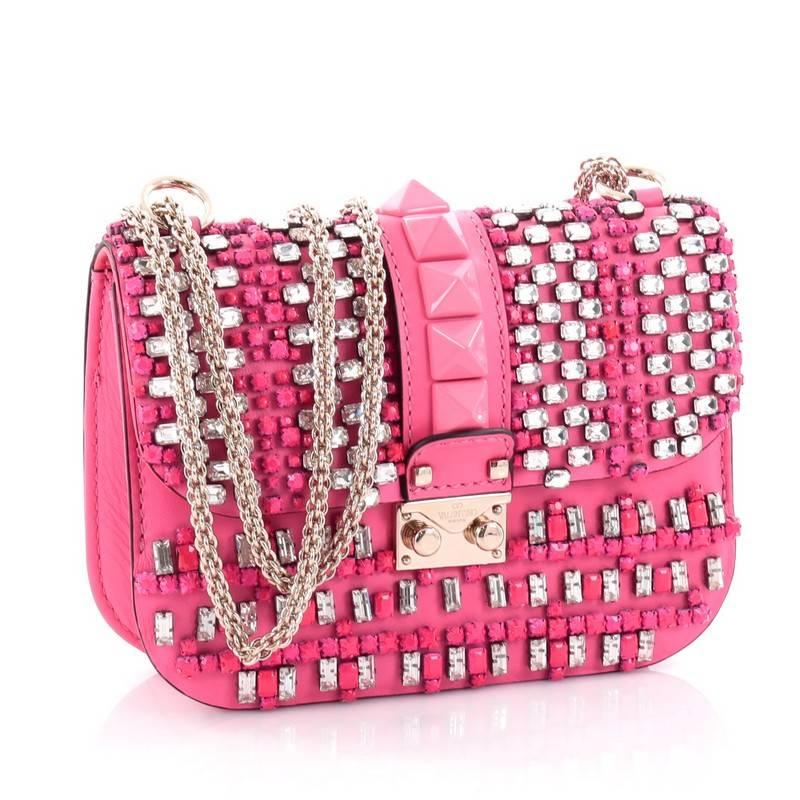 Pink Valentino Glam Lock Shoulder Bag Embellished Leather Small