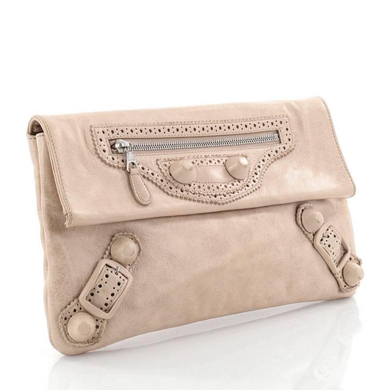 Beige Balenciaga Envelope Clutch Covered Giant Brogues Leather