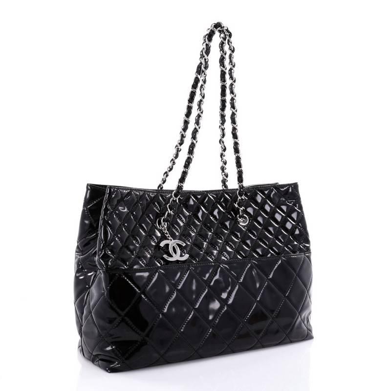 Black Chanel In The Business Tote Quilted Patent Vinyl Large