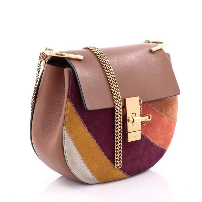 Brown Chloe Drew Crossbody Bag Leather and Patchwork Suede Small