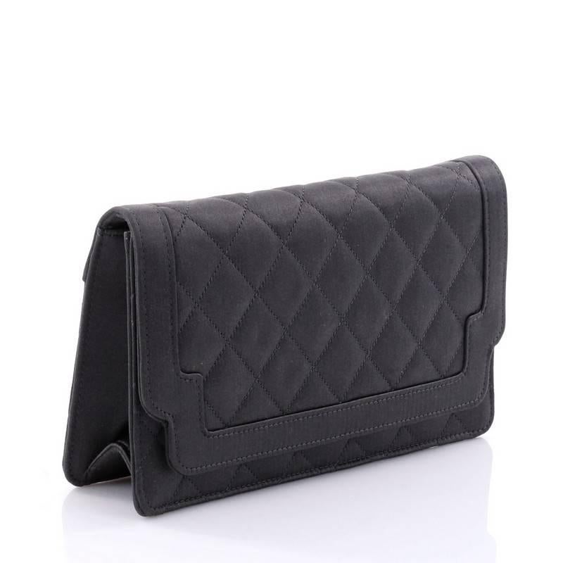 Black Chanel Vintage Flap Clutch Quilted Satin Small