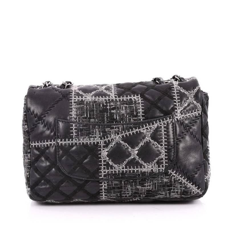 Chanel Classic Single Flap Bag Patchwork Tweed and Lambskin Medium In Good Condition In NY, NY