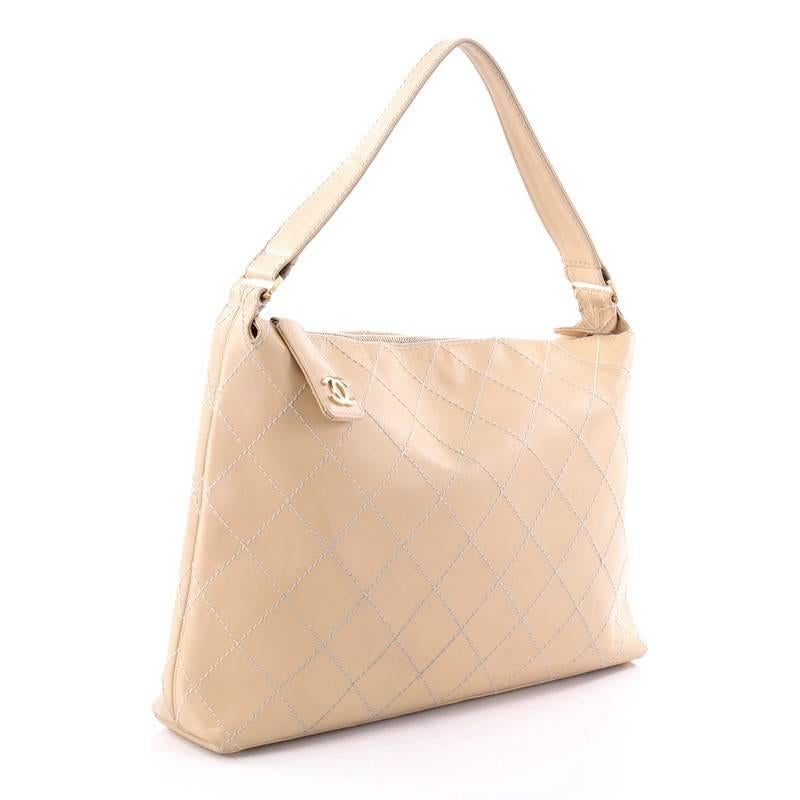 Beige Chanel Surpique Hobo Calfskin Large