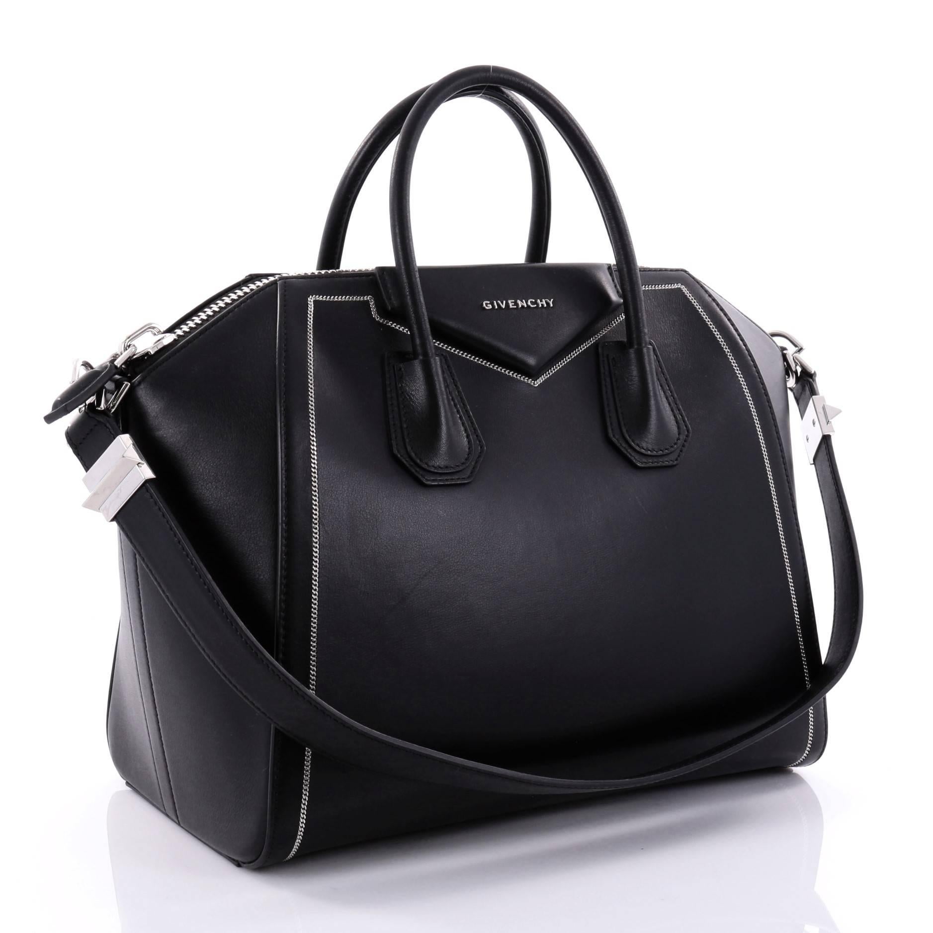 Black Givenchy Antigona Bag Leather with Chain Detail Medium