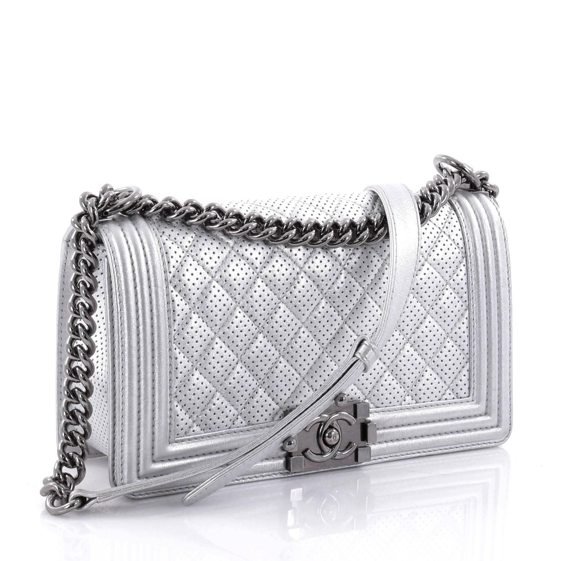 Gray  Chanel Boy Flap Bag Quilted Perforated Lambskin Old Medium