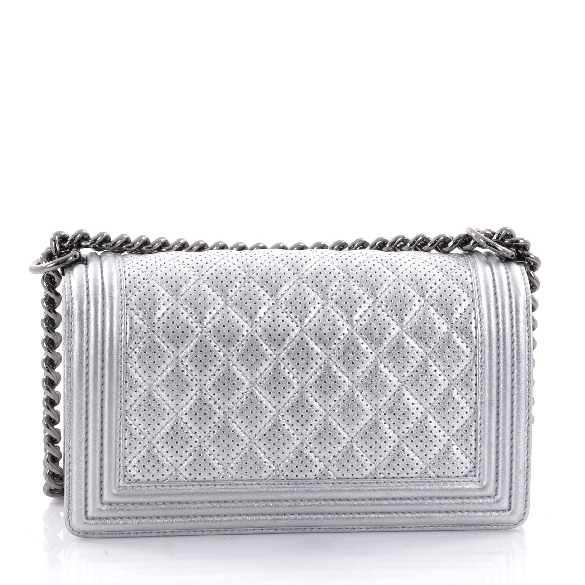  Chanel Boy Flap Bag Quilted Perforated Lambskin Old Medium In Good Condition In NY, NY