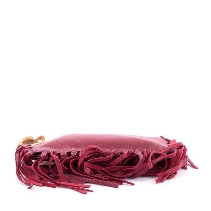 Valentino C-Rockee Scarab Fringe Clutch Leather Small  In Good Condition In NY, NY
