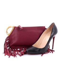 Valentino C-Rockee Scarab Fringe Clutch Leather Small