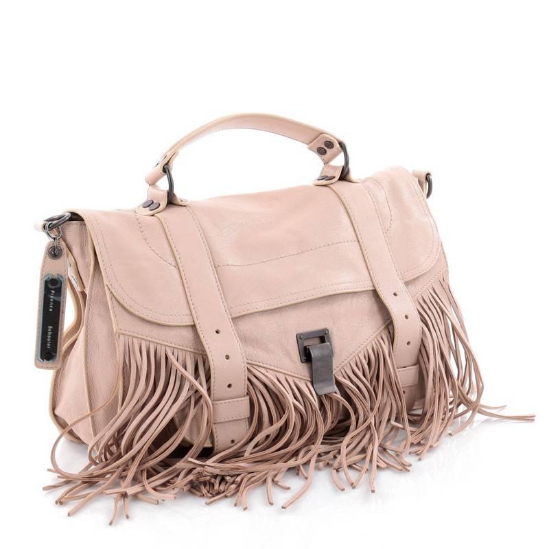 Beige Proenza Schouler PS1 Fringe Handbag Leather Medium