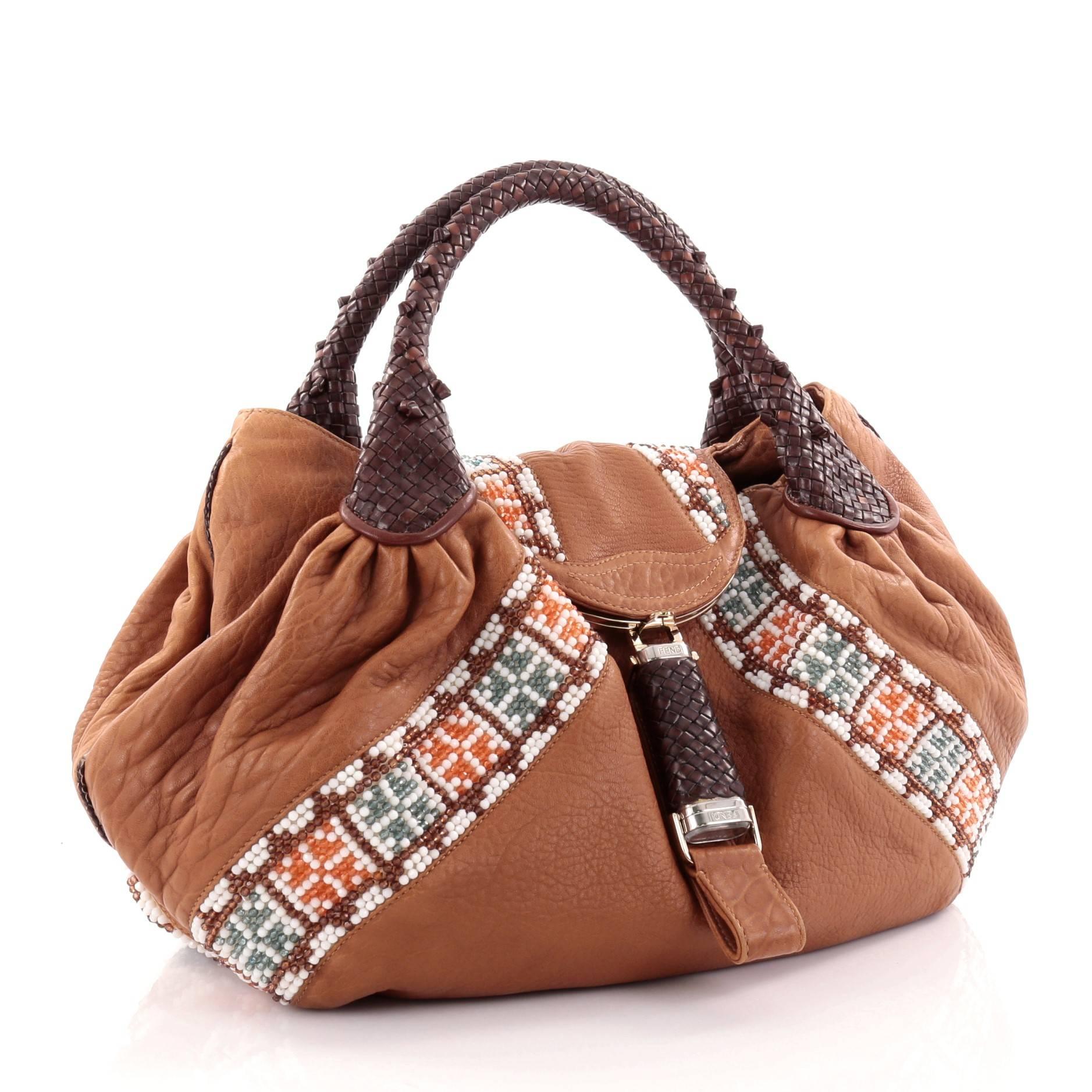 Brown Fendi Spy Bag Beaded Leather 