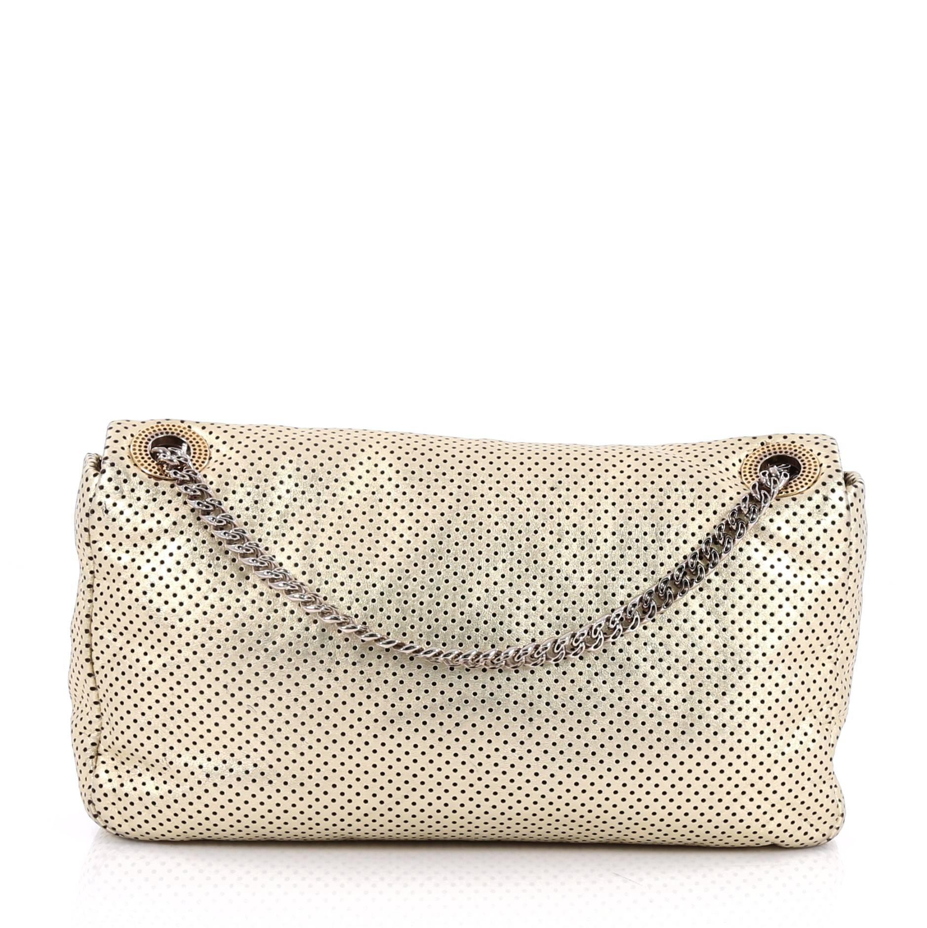 Beige Chanel Drill Flap Bag Perforated Leather Medium