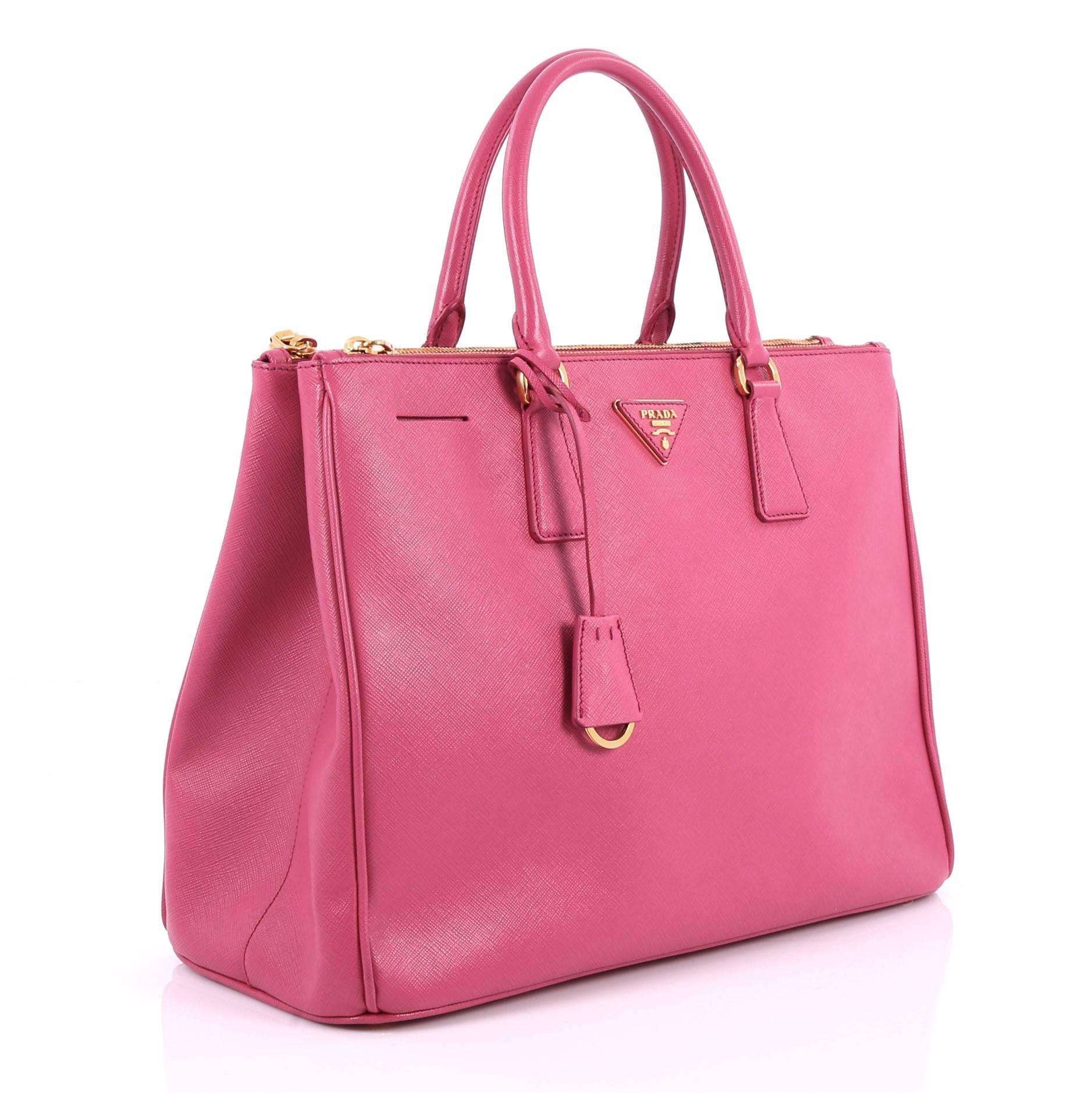 Pink Prada Double Zip Lux Tote Saffiano Leather Large