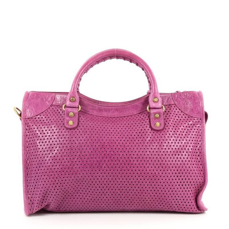 Balenciaga City Classic Studs Handbag Perforated Leather Medium In Good Condition In NY, NY