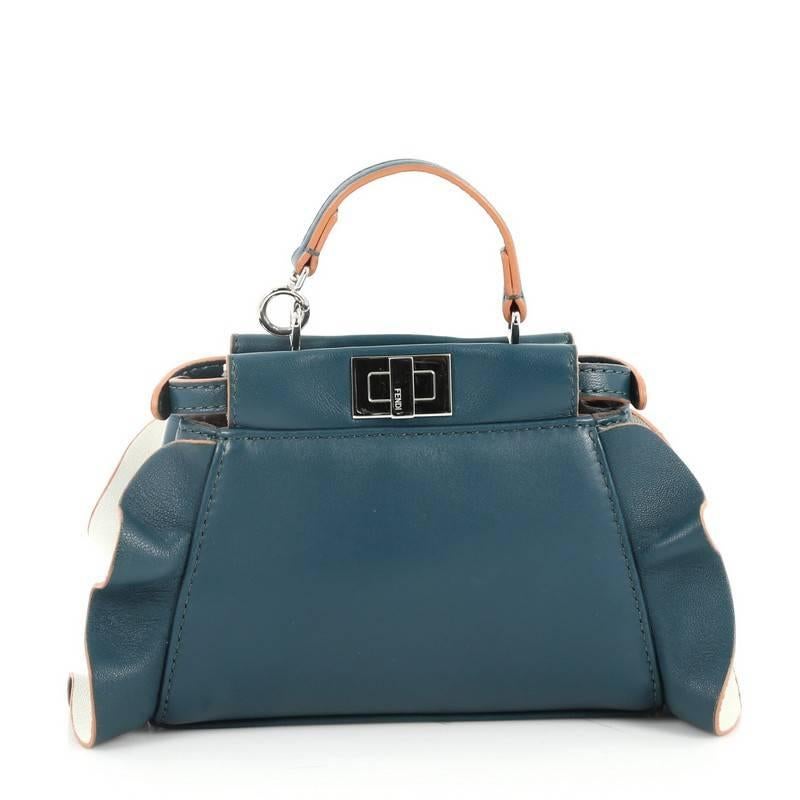 Blue Fendi Peekaboo Handbag Ruffled Leather Micro