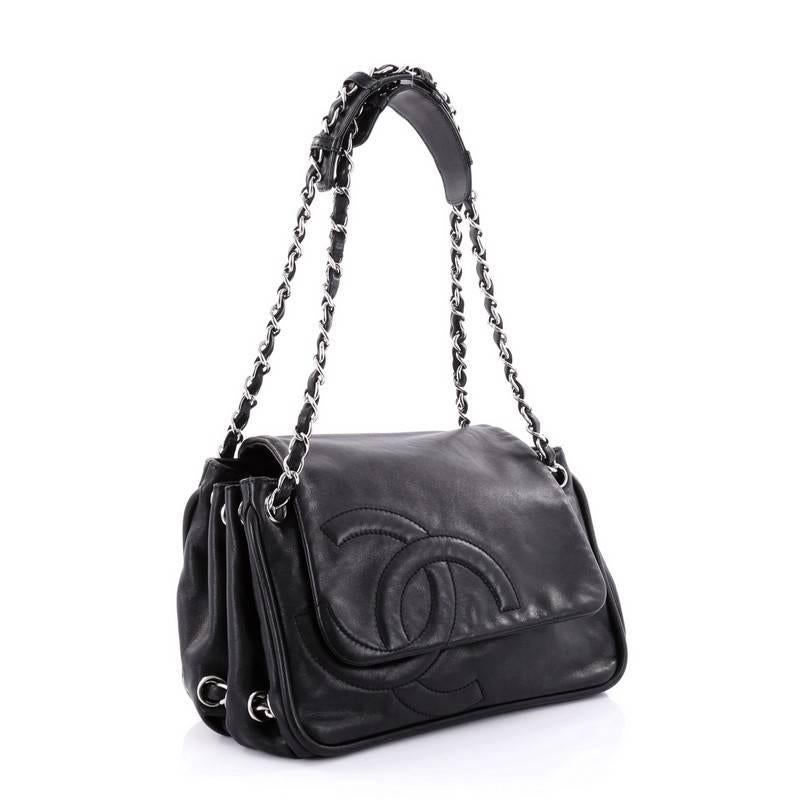 Black Chanel Diagonal CC Ligne Accordion Flap Bag Lambskin Medium