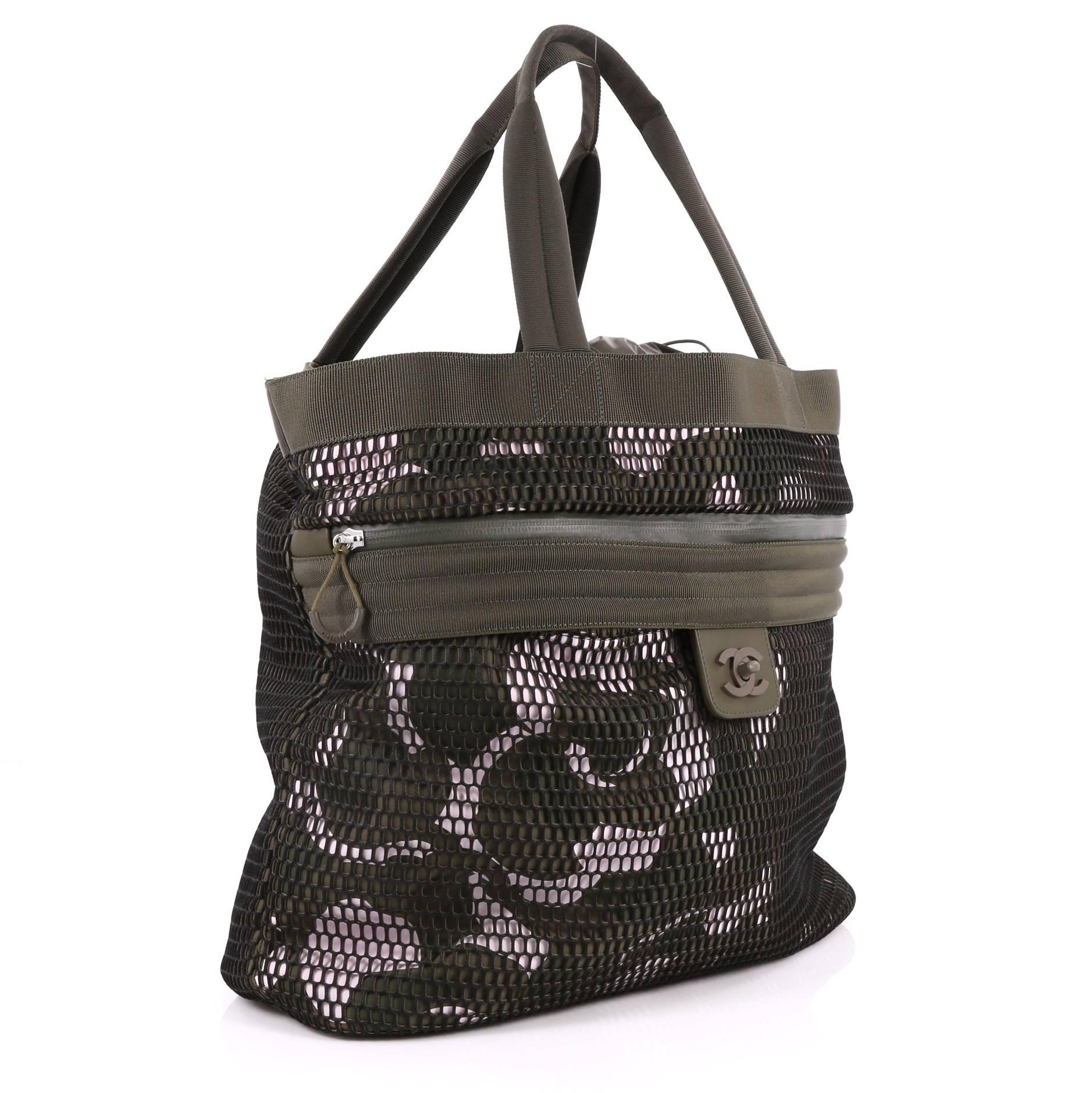 Black Chanel Sporty Shopping Tote Printed Neoprene with Mesh Large