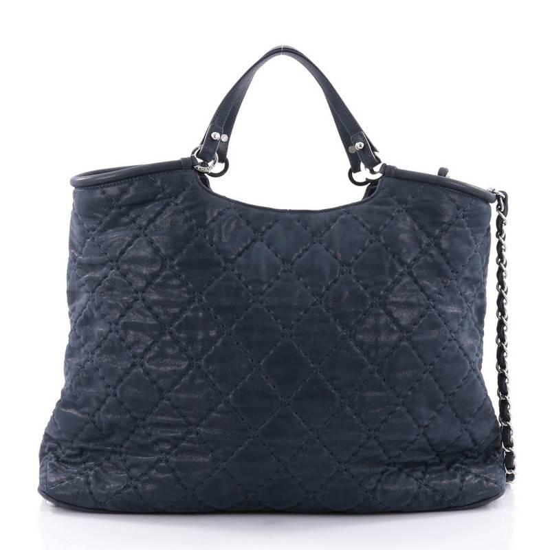 Black Chanel CC Sea Hit Tote Quilted Iridescent Calfskin Large