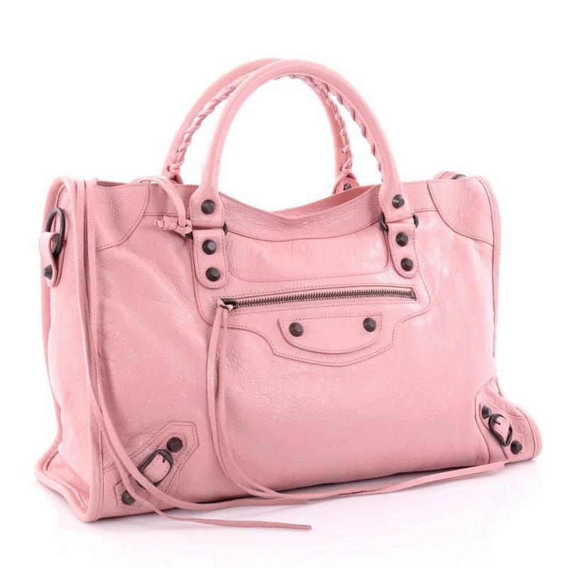 Pink Balenciaga City Classic Studs Handbag Leather Medium