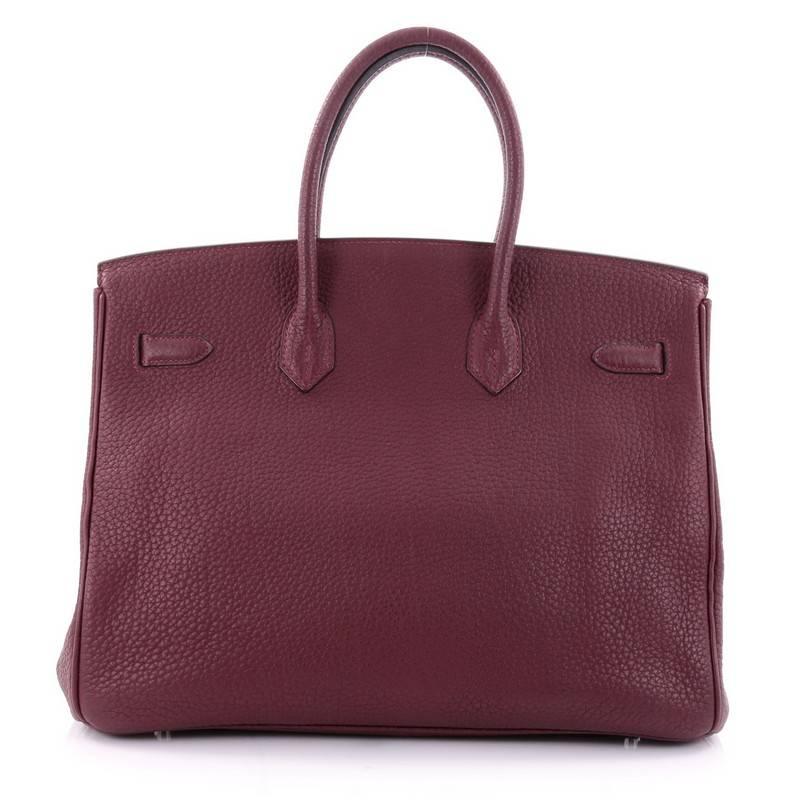 Hermes Prune Fjord with Palladium Hardware 35 Birkin Handbag  In Good Condition In NY, NY