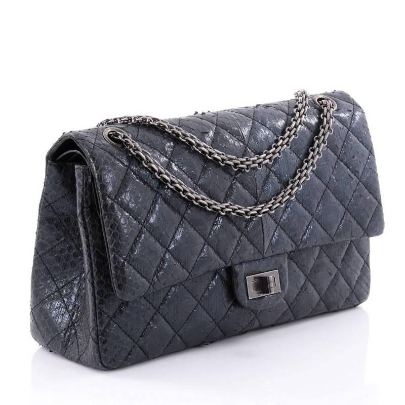 Black Chanel Reissue 2.55 Handbag Quilted Metallic Python 226