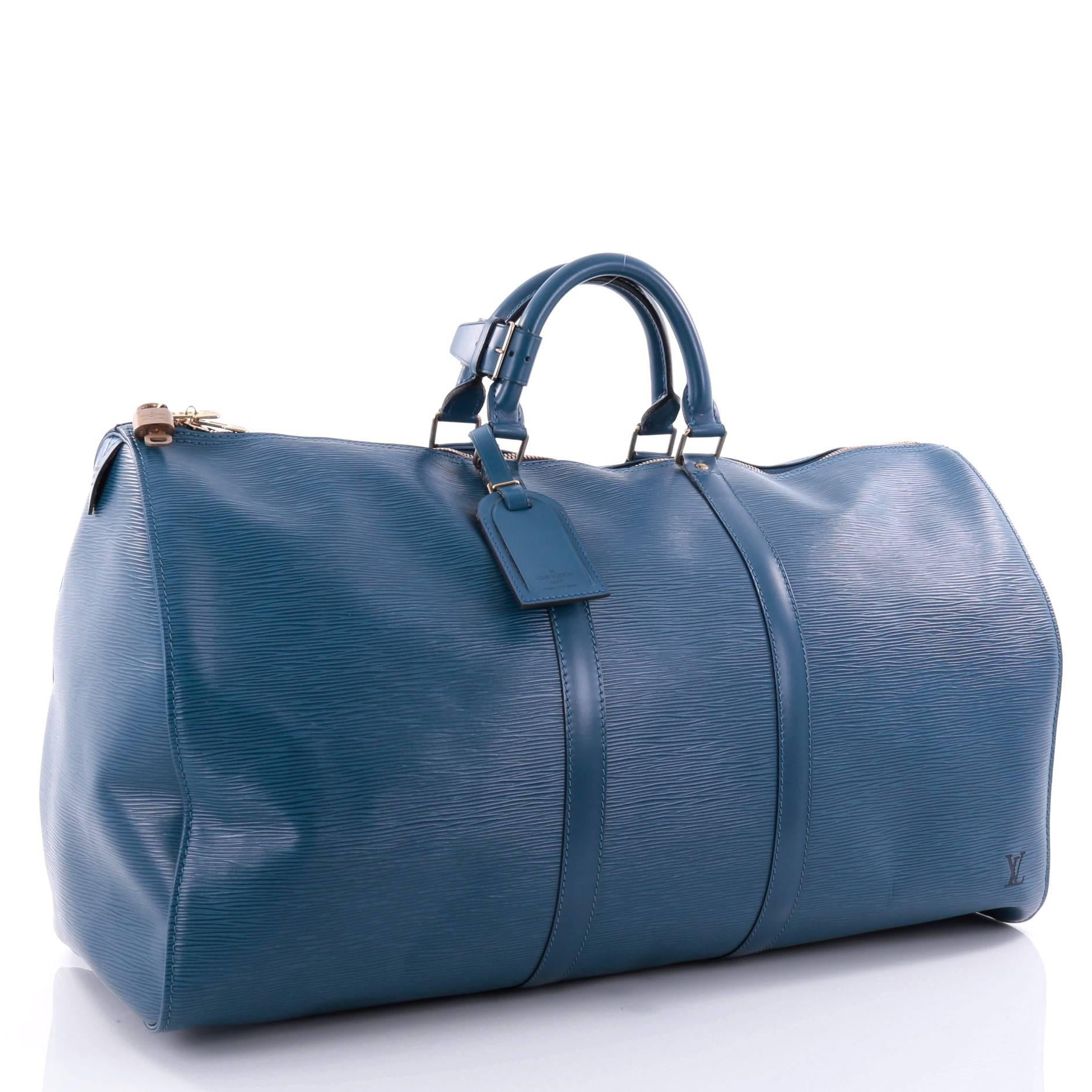 Blue Louis Vuitton Keepall Bag Epi Leather 55