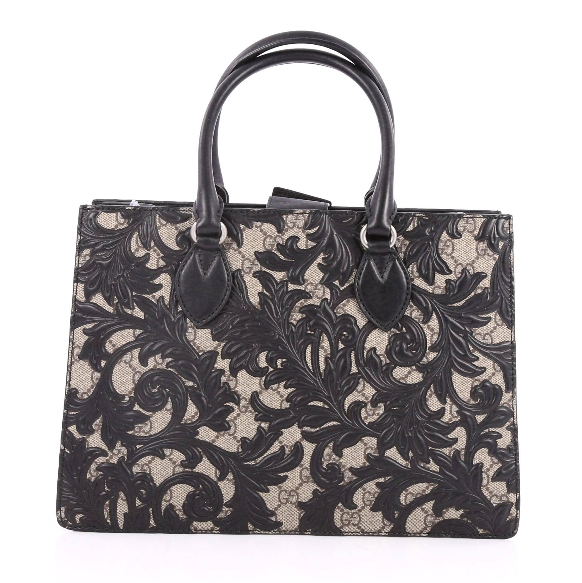 Black Gucci Convertible Gusset Tote Arabesque GG Coated Canvas Medium