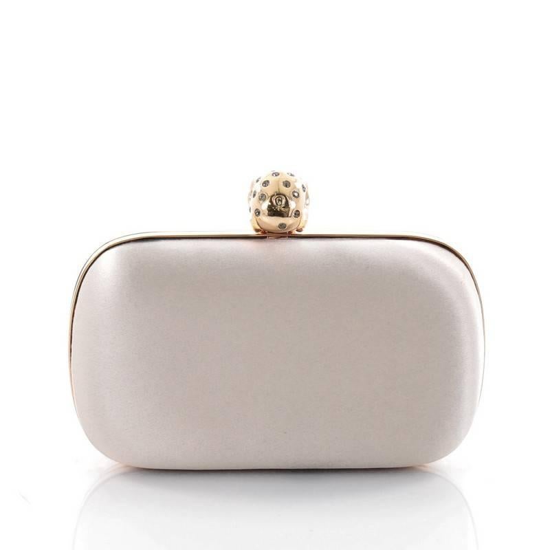 Alexander McQueen Crowned Skull Box Clutch Satin Small In Good Condition In NY, NY