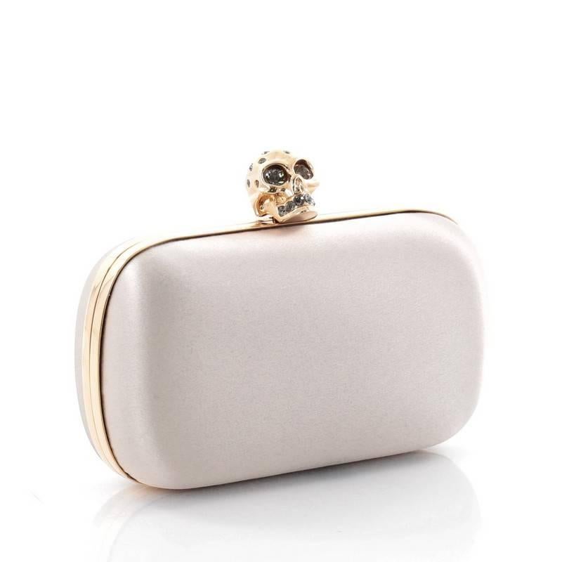 Gray Alexander McQueen Crowned Skull Box Clutch Satin Small