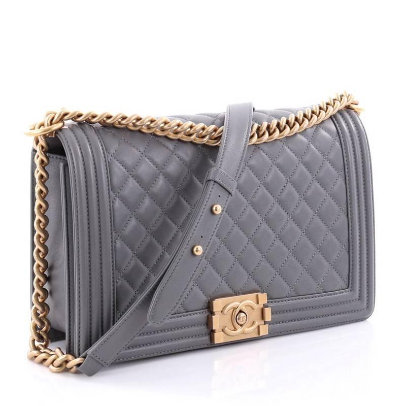 Gray Chanel Boy Flap Bag Quilted Lambskin New Medium