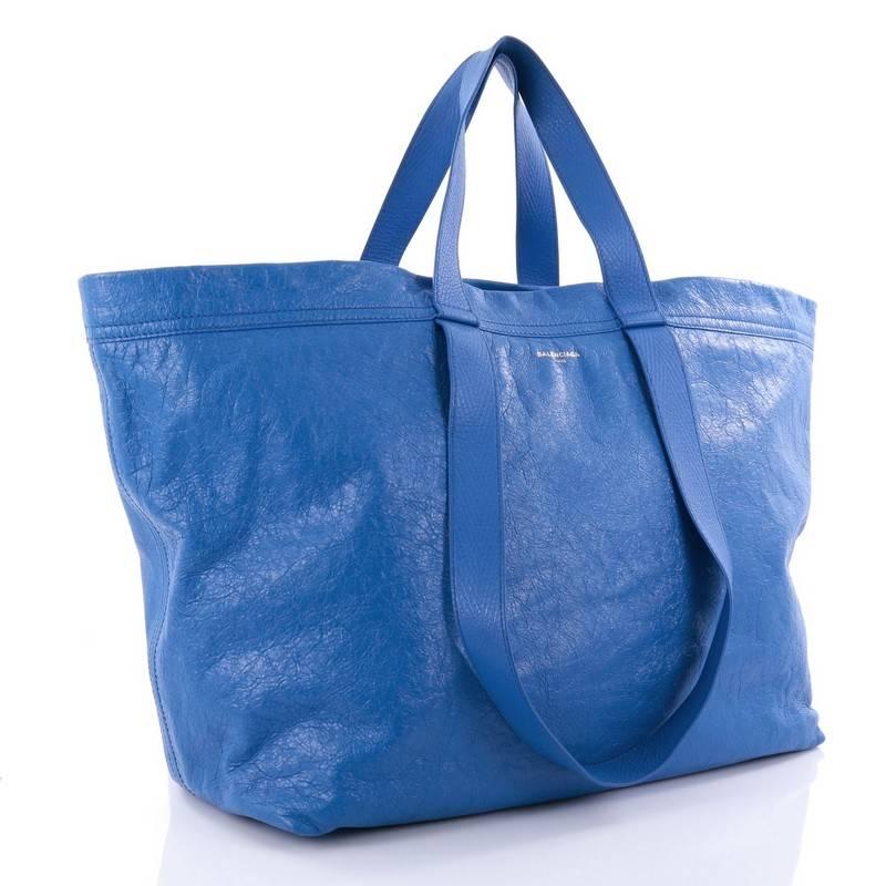Blue Balenciaga Carry Shopper Handbag Leather Large