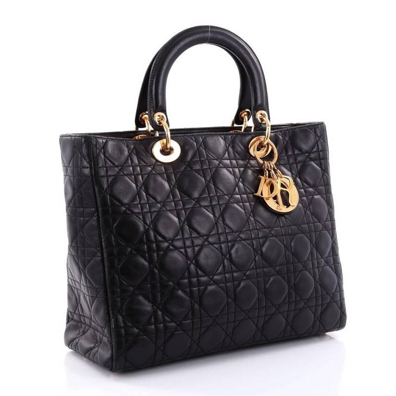 Black Christian Dior Lady Dior Handbag Cannage Quilt Lambskin Large