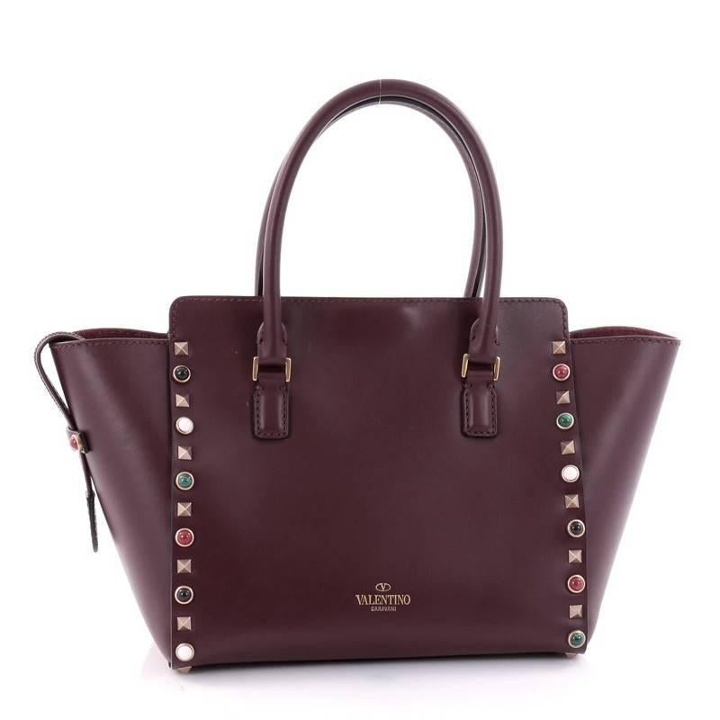 Valentino Rolling Rockstud Tote Leather with Cabochons Small In Excellent Condition In NY, NY