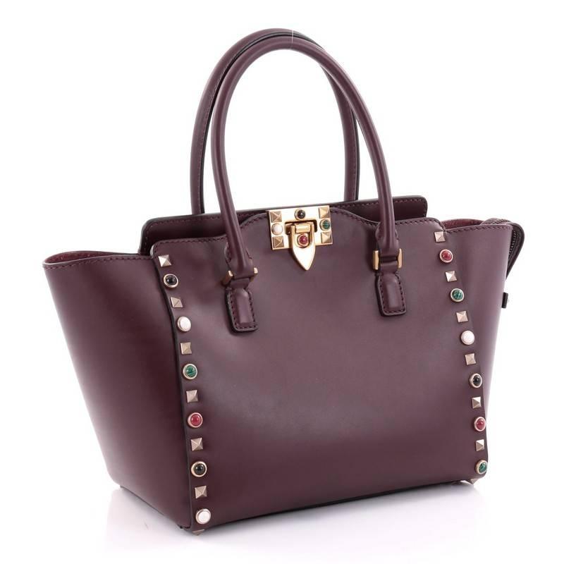 Black Valentino Rolling Rockstud Tote Leather with Cabochons Small