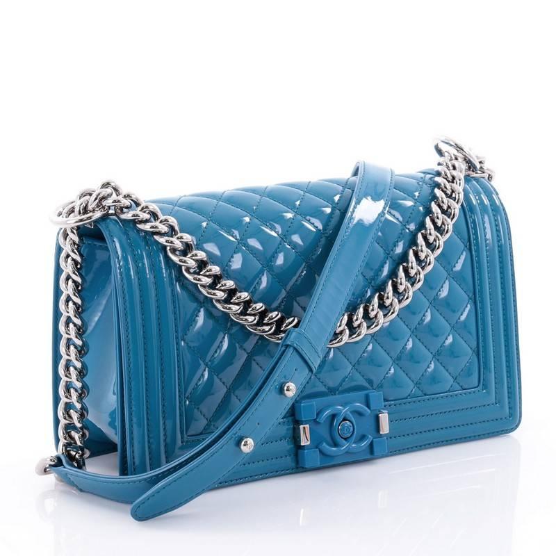 Blue Chanel Boy Flap Bag Quilted Plexiglass Patent Old Medium