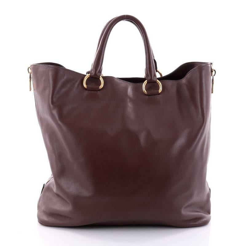 Prada Side Zip Convertible Shopper Tote Soft Calfskin Large In Good Condition In NY, NY