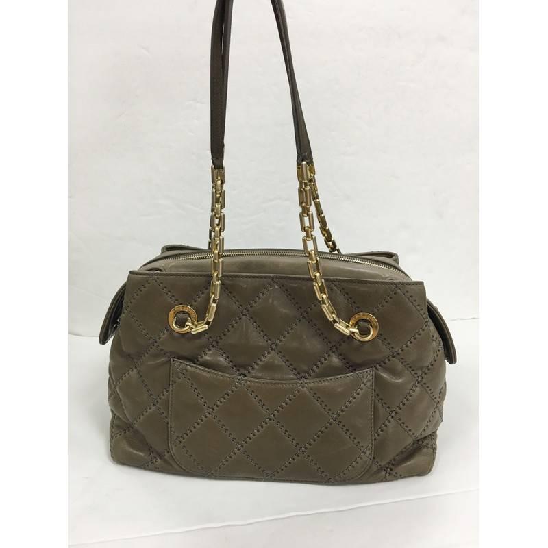 Brown Chanel Retro Chain Zip Satchel Quilted Calfskin Small