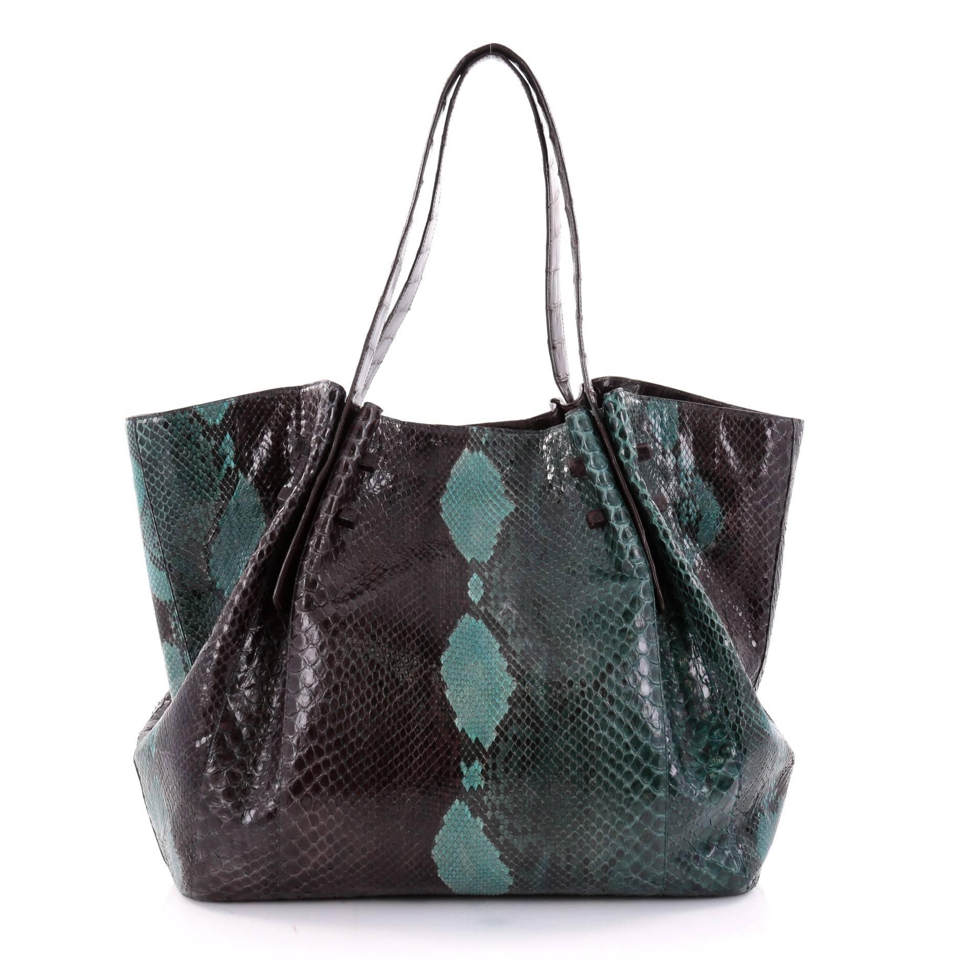 Nancy Gonzalez Pleated Tote Python with Crocodile Large In Good Condition In NY, NY