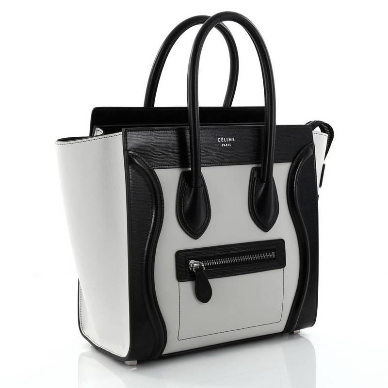 Black Celine Bicolor Luggage Handbag Lizard and Leather Micro