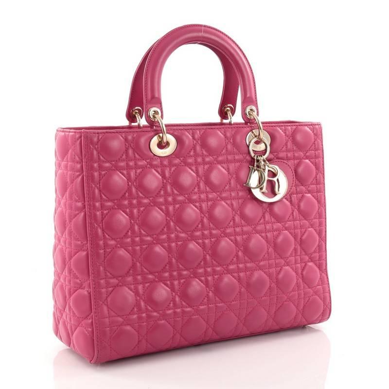 Pink Christian Dior Lady Dior Handbag Cannage Quilt Lambskin Large