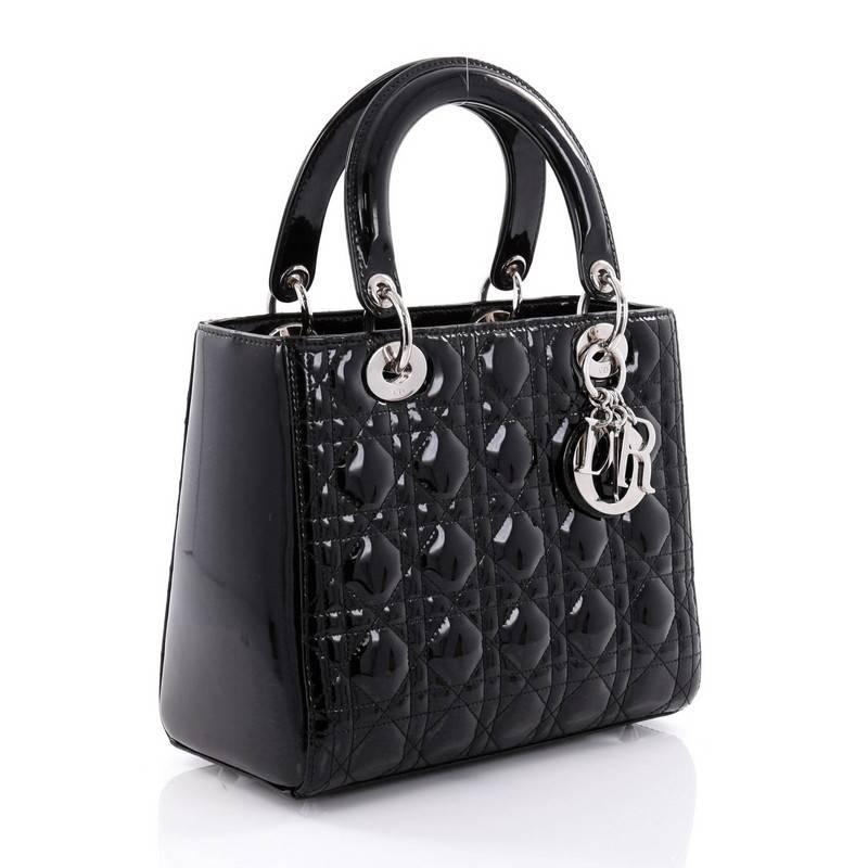 Black Christian Dior Lady Dior Handbag Cannage Quilt Patent Medium