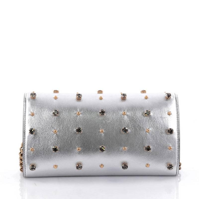 Gray Gucci Broadway Tiger Chain Clutch Embellished Leather Mini