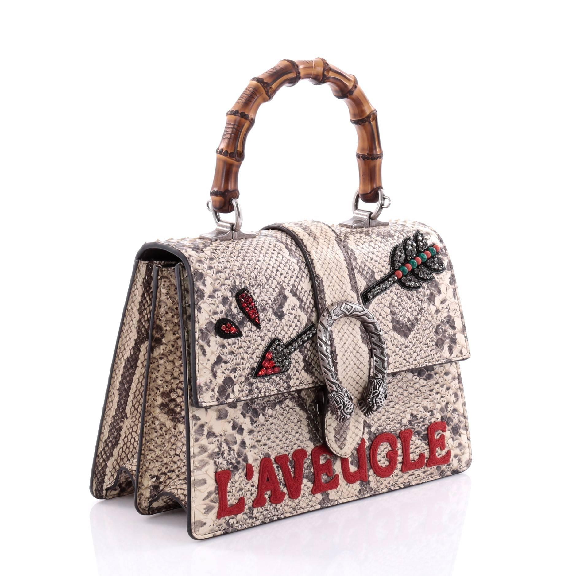 Brown Gucci Dionysus Bamboo Top Handle Bag Embroidered Python Medium