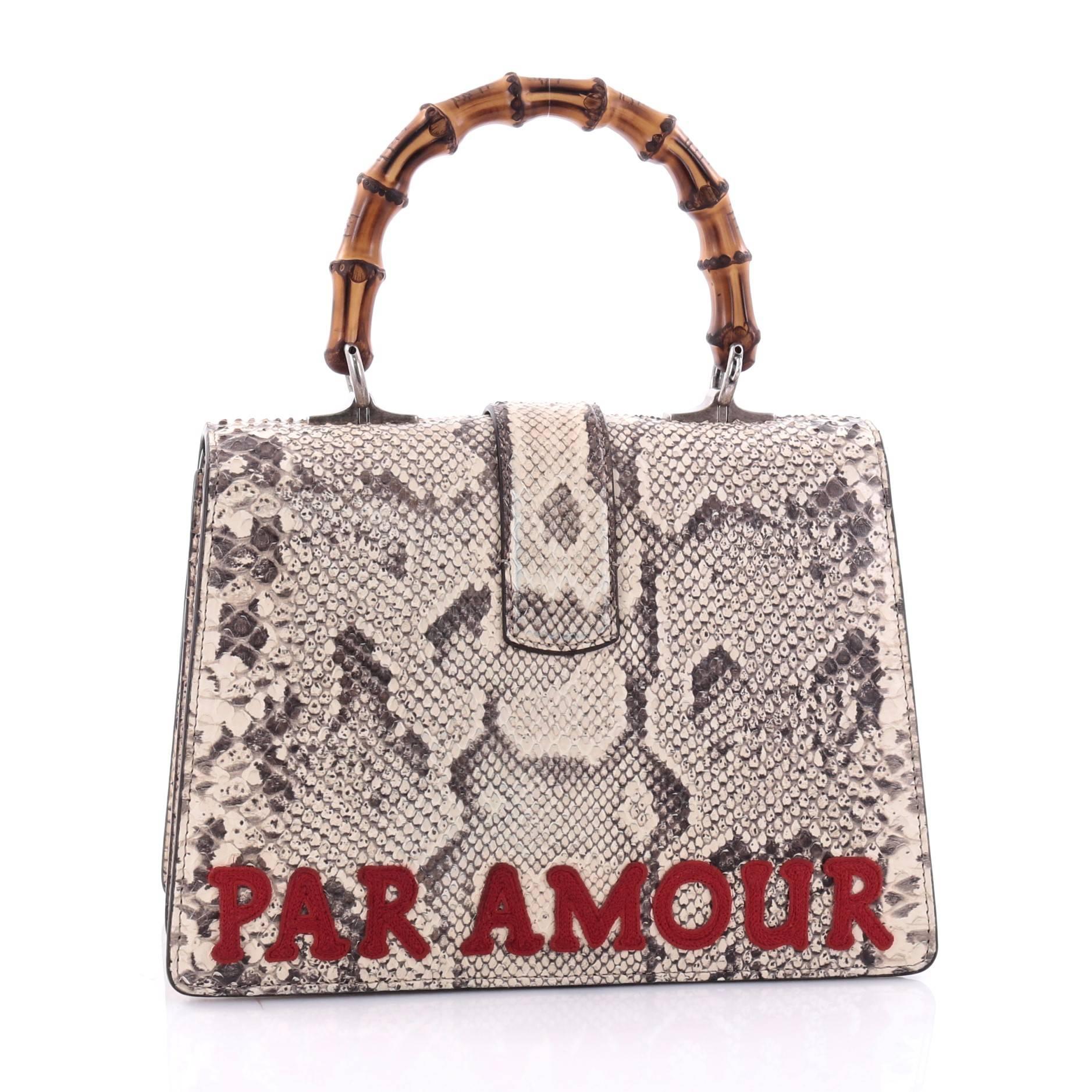 Gucci Dionysus Bamboo Top Handle Bag Embroidered Python Medium In Good Condition In NY, NY