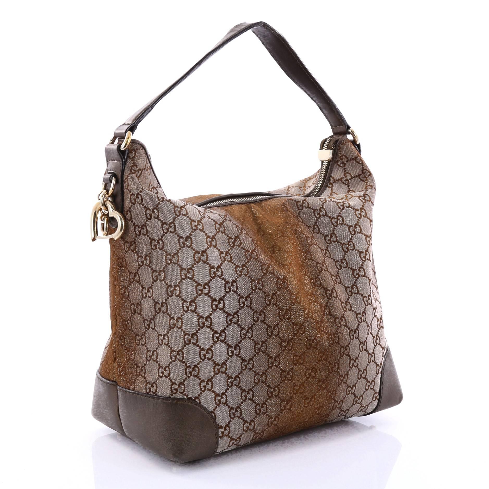 Gray Gucci Heart Bit Hobo Monogram Lurex Medium