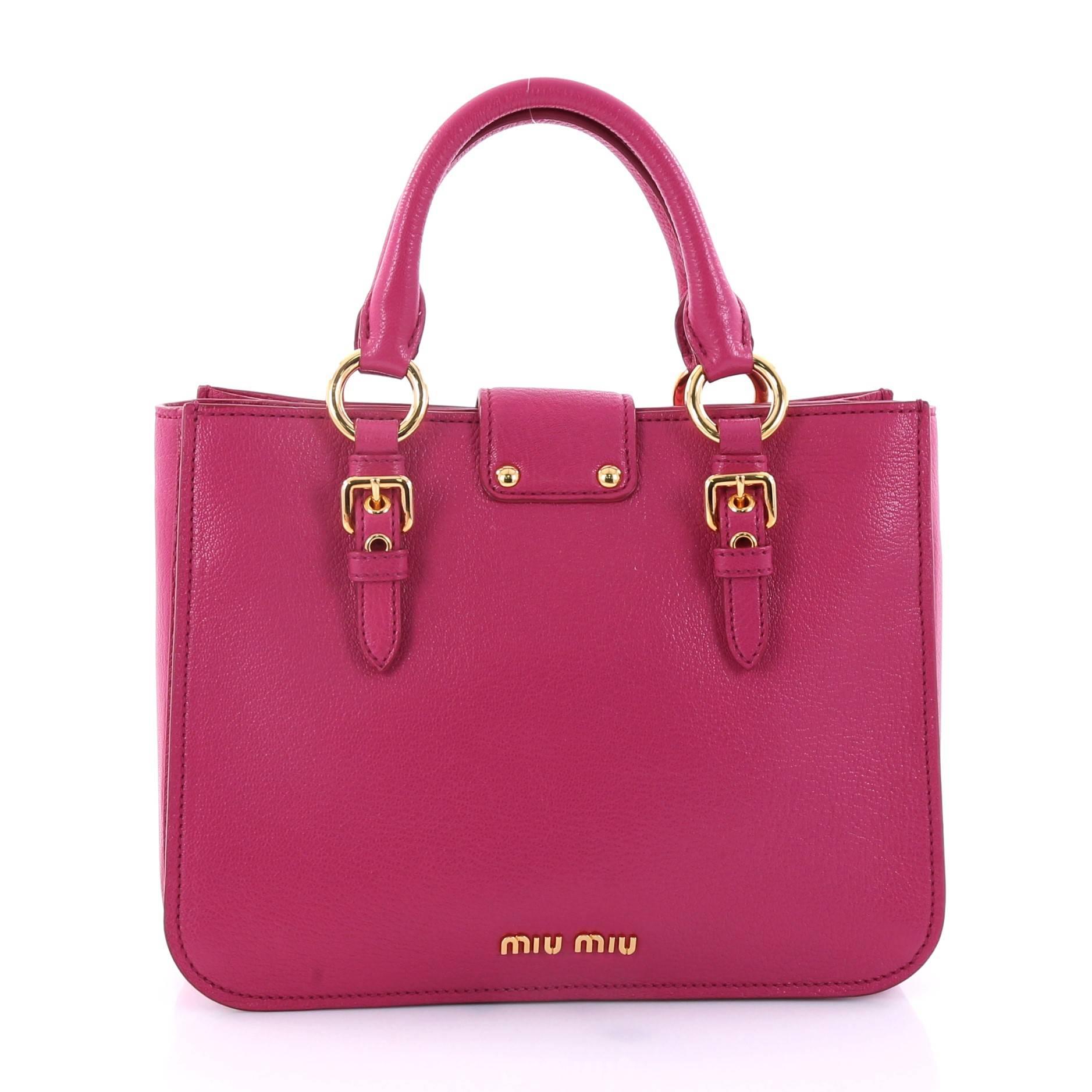  Miu Miu Madras Convertible Lock Tote Leather Small In Good Condition In NY, NY