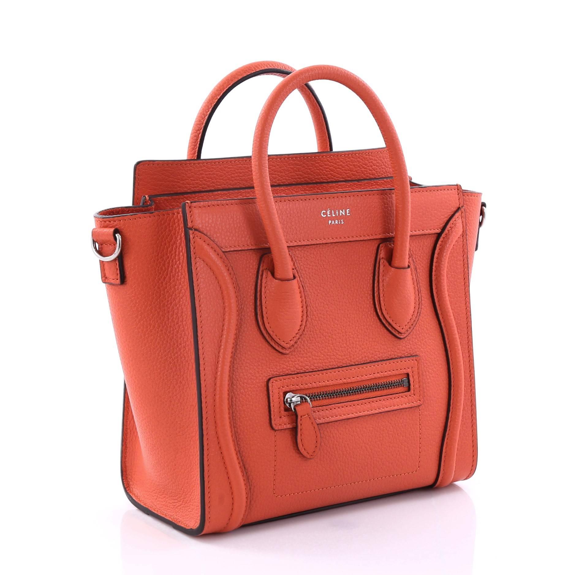 Orange Celine Luggage Handbag Grainy Leather Nano