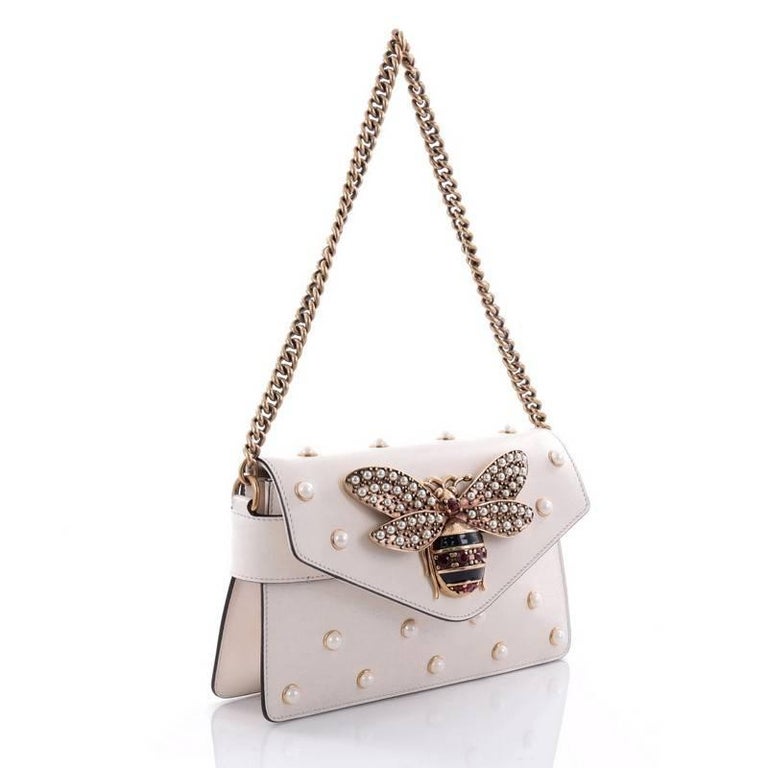 Gucci Broadway Pearly Bee Shoulder Bag Embellished Leather Mini at 1stdibs