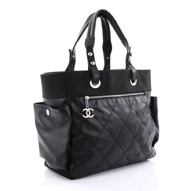 Black Chanel Biarritz Pocket Tote Quilted Coated Canvas Large
