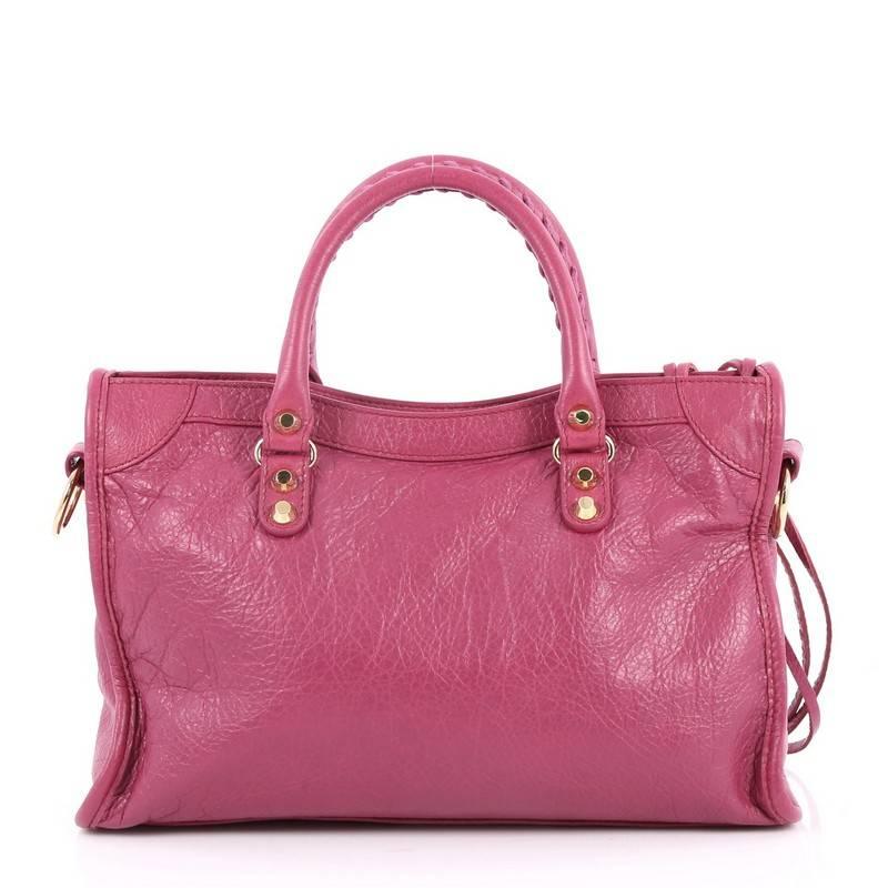 Pink Balenciaga City Classic Studs Handbag Leather Small