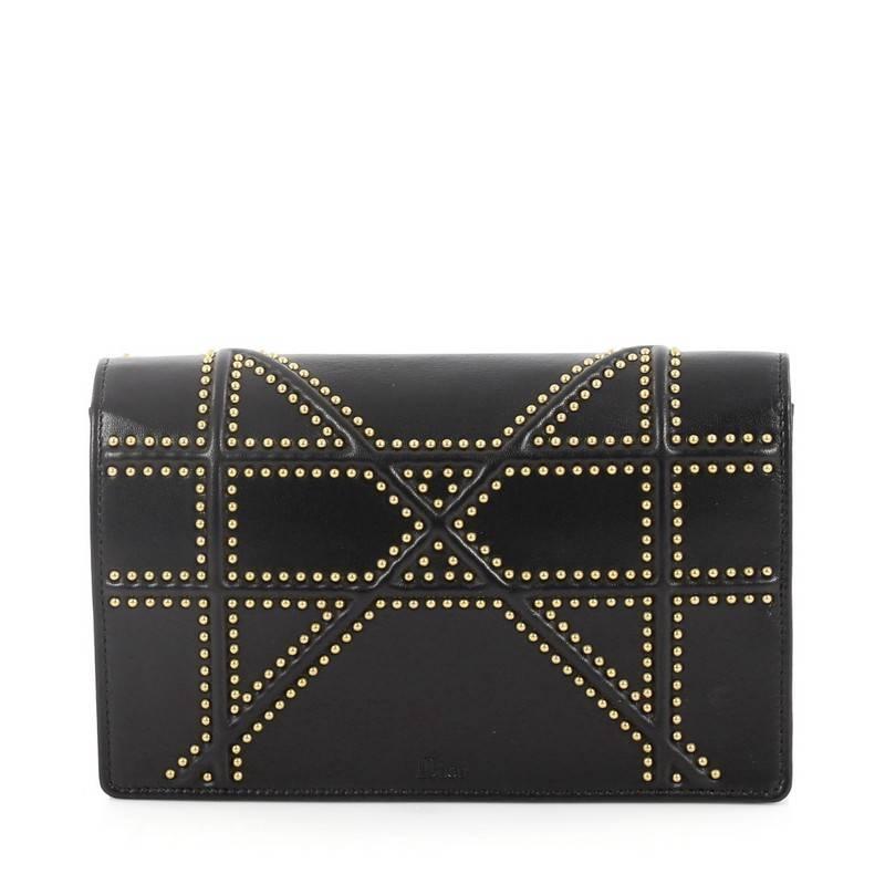 Black Christian Dior Diorama Wallet on Chain Studded Leather